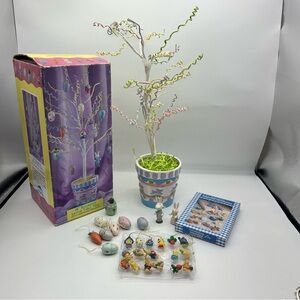 Vintage Easter Table 18" wite Tree with 27 mini ornaments hand painted 1996